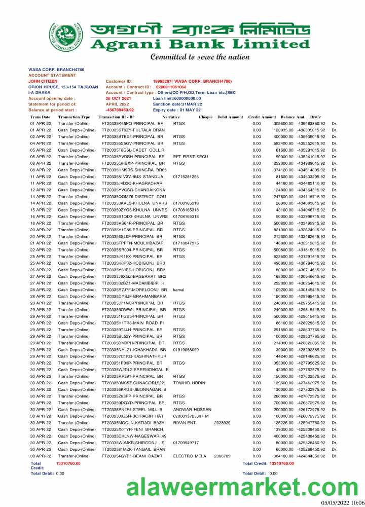 Bangladesh Agrani Bank statement2